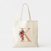 Elegant Blush en Burgundy Floral Monogram Initiaal Tote Bag (Achterkant)
