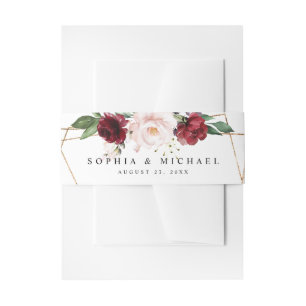 Elegant Blush en Floral Gold Geometric Shape Uitnodigingen Wikkel