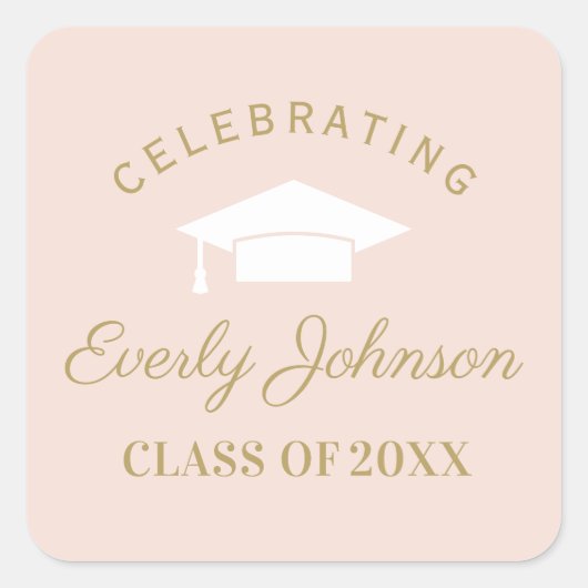 Elegant Blush en Gold Custom Afstuderen Vierkante Sticker (Voorkant)