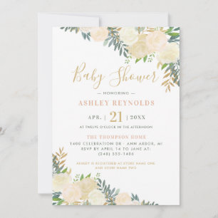 Elegant Blush en Gold Floral Greenery Baby shower Kaart
