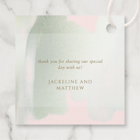 Elegant Blush en Green Brush Strokes, Wedding Bedankjes Labels (Achterkant)