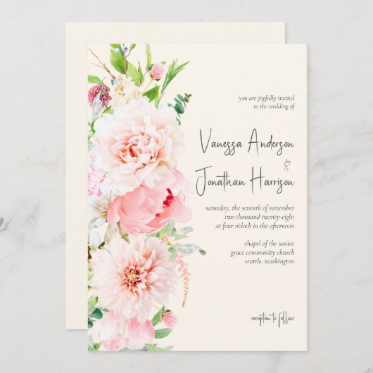 Elegant Blush en Ivory Floral Stylish Script Kaart (Voorkant / Achterkant)