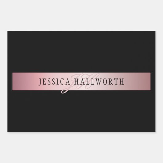 Elegant Blush Faux Roos Gold | Naam en Initiaal Inpakpapier Vel (Voorkant)