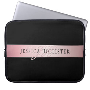 Elegant Blush Faux Roos Gold Naam en Initiaal Laptop Sleeve