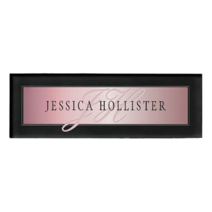 Elegant Blush Faux Roos Gold Naam en Initiaal Naambadge