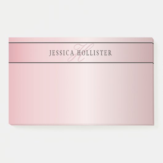 Elegant Blush Faux Roos Gold | Naam en Initiaal Post-it® Notes (Voorkant)
