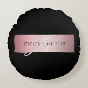 Elegant Blush Faux Roos Gold Naam en Initiaal Rond Kussen