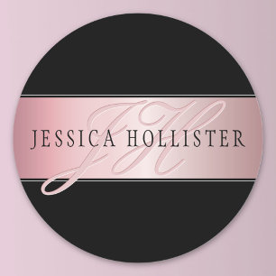 Elegant Blush Faux Roos Gold Naam en Initiaal Ronde Sticker