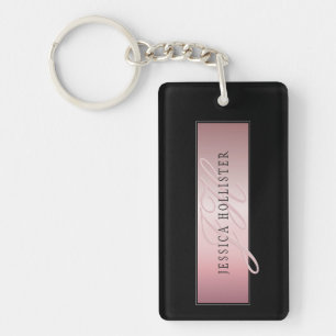 Elegant Blush Faux Roos Gold Naam en Initiaal Sleutelhanger