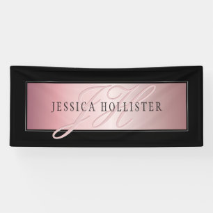 Elegant Blush Faux Roos Gold Naam en Initiaal Spandoek