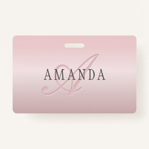 Elegant Blush Faux Roos Gold   Naam en monogram Badge