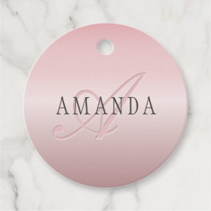 Elegant Blush Faux Roos Gold Naam en monogram Bedankjes Labels