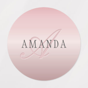 Elegant Blush Faux Roos Gold Naam en monogram Labels