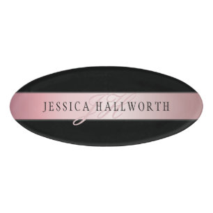 Elegant Blush Faux Roos Gold Naam & Initialen v2 Naambadge