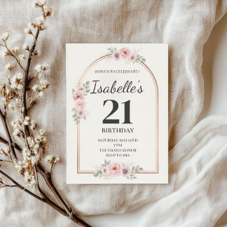 Elegant Blush Floral Arch 21st Birthday Invitation