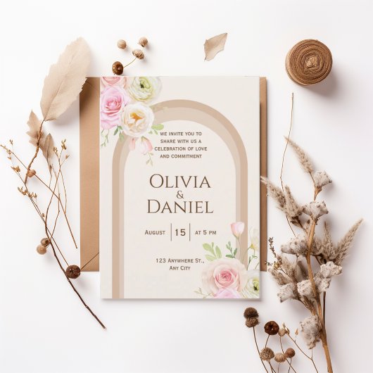 Elegant Blush Floral Arch Wedding Invitation