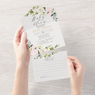 Elegant Blush Floral Baby shower & Advice All In One Uitnodiging