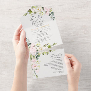 Elegant Blush Floral Baby shower & Books All In One Uitnodiging