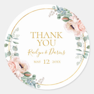 Elegant Blush Floral   Bedankt voor je bruiloft Ronde Sticker