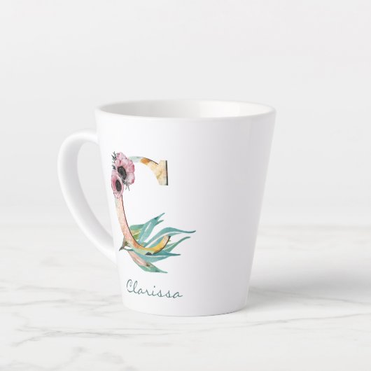 Elegant Blush Floral C Waterverf Foliage Monogram Latte Mok (Linkerhoek)