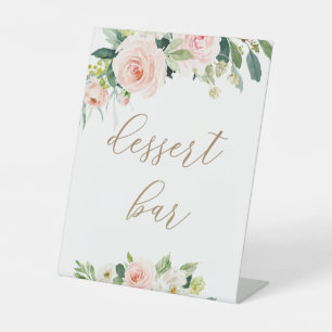 Elegant Blush Floral Dessert Bar Sign Reclamebord Met Voetstuk