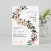 Elegant Blush Floral Eucalyptus Weddenschap Roos G Folie Uitnodiging (Staand Voorkant)