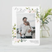 Elegant Blush Floral & Eucalyptus Wedding Save The Date (Staand voorkant)