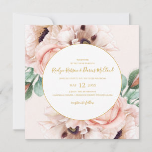 Elegant Blush Floral Garden Pastel Square Weddensc Kaart
