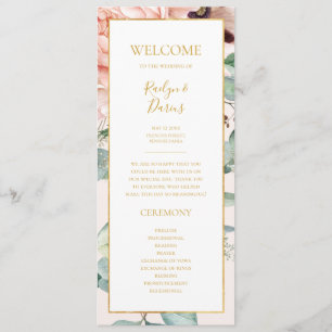 Elegant Blush Floral Garden Pastel Wedding Programma