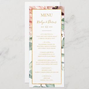Elegant Blush Floral Garden Weddenschap Menu