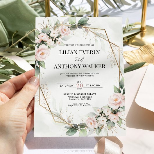Elegant Blush Floral Geometric Wedding Uitnodiging
