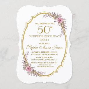 Elegant Blush Floral Gold 50e Surprice Birthday Kaart