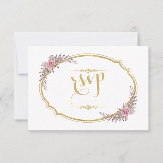Elégant Blush Floral Gold Frame Mariage RSVP (Devant)