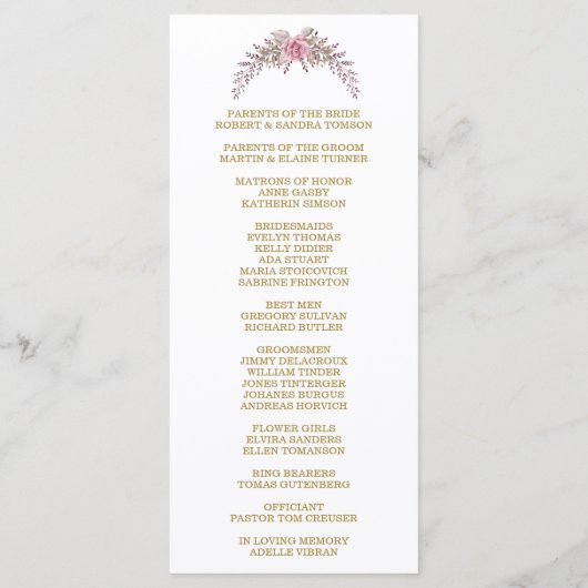 Élégant Blush Floral Gold Frame Programme de maria (Dos)