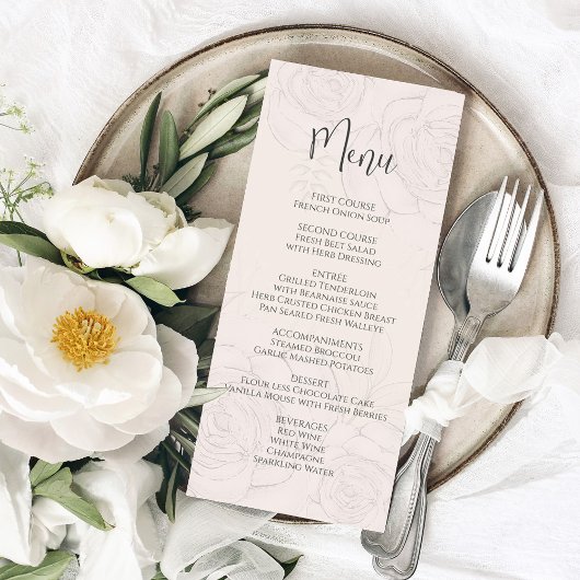Elégant Blush Floral Greenery Menu Calligraphie