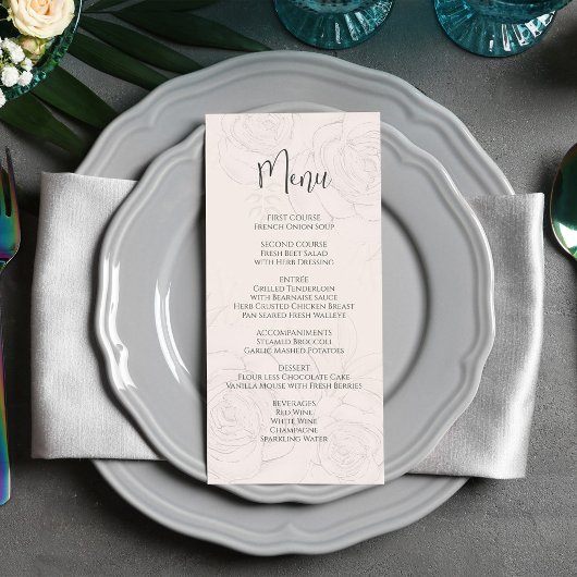 Elégant Blush Floral Greenery Menu Calligraphie