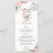 Elégant Blush Floral High Tea Menu Baby shower (Devant)