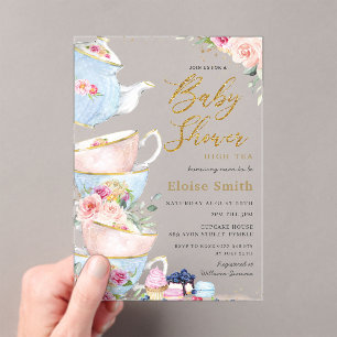 Elegant Blush Floral High Tea Party Baby shower Acryl Uitnodigingen