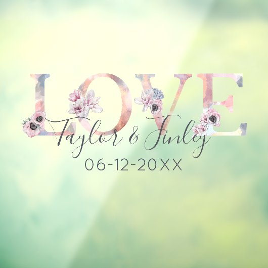 Elegant Blush Floral Love Personalized Wedding Raamsticker (Vel 3)