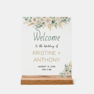 Élégant Blush Floral Mariage Welcome Bois Block