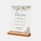 Élégant Blush Floral Mariage Welcome Bois Block (Angle)