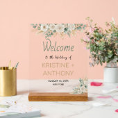 Élégant Blush Floral Mariage Welcome Bois Block (Mariage)