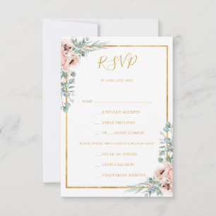 Elegant Blush Floral Menu Choice RSVP-kaart