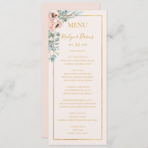 Elegant Blush Floral   Menu Pastel Weddenschap