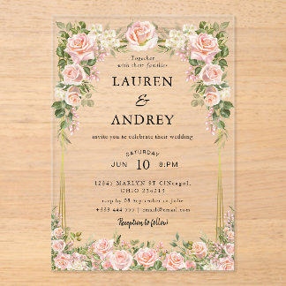 Elegant Blush Floral Modern Wedding Acryl Uitnodigingen