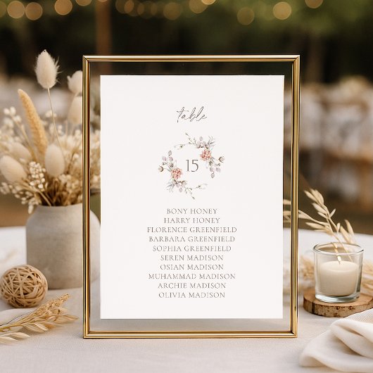 Elegant Blush Floral Monogram Table Seating Card Kaart