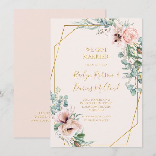 Elegant Blush Floral Pastel Elopement Aankondiging (Voorkant / Achterkant)