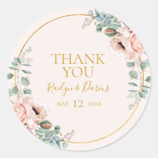 Elegant Blush Floral | Pastel Hartelijk dank Ronde Sticker