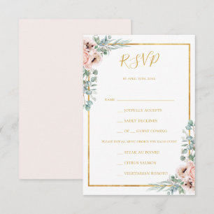 Elegant Blush Floral Pastel Menu Keuze RSVP-kaart