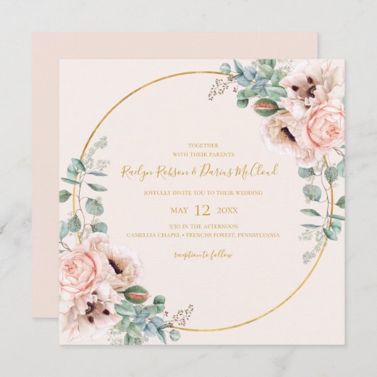 Elegant Blush Floral | Pastel Square Weddenschap Kaart (Voorkant / Achterkant)